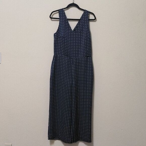 Banana Republic Navy Polka Dot Satin Wide Leg Jumpsuit - Picture 1 of 8